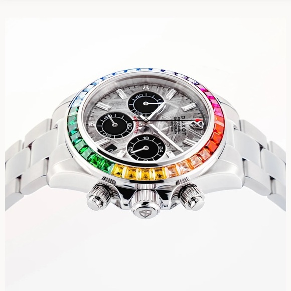 RARE NWT Duxot Accelero Meteorite Dial Rainbow Bezel Chronograph Watch - Picture 4 of 8